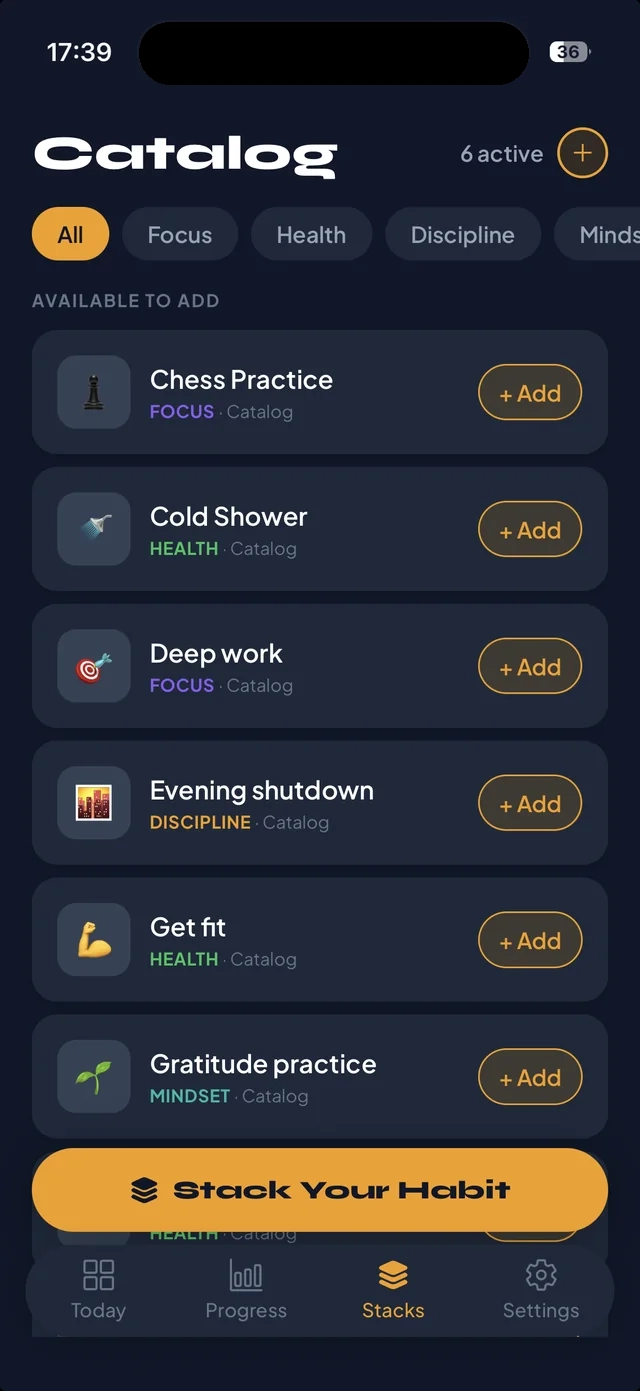 Habit catalog screen