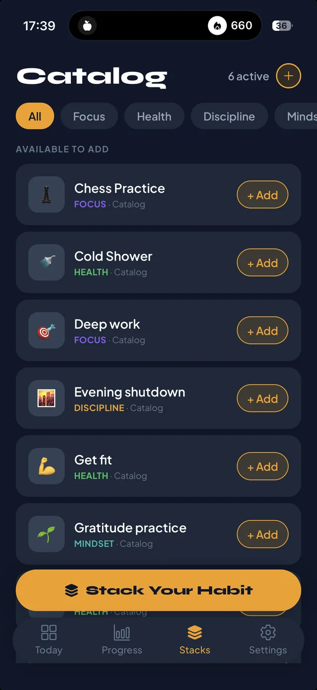 Habit catalog screen