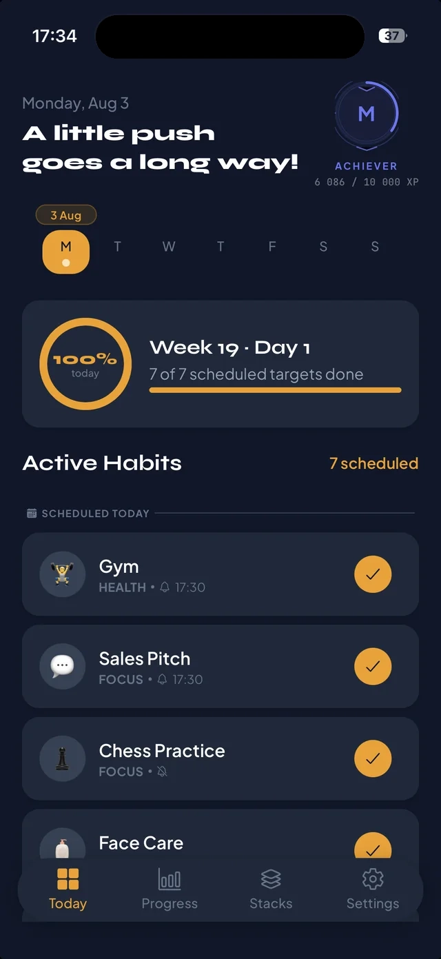 Today screen with completed habits